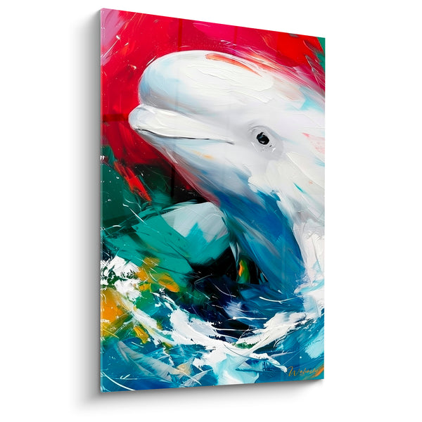 Beluga Painting Vibrant Red and Emerald Green Background - Crimson Radiance - Beluga Edition