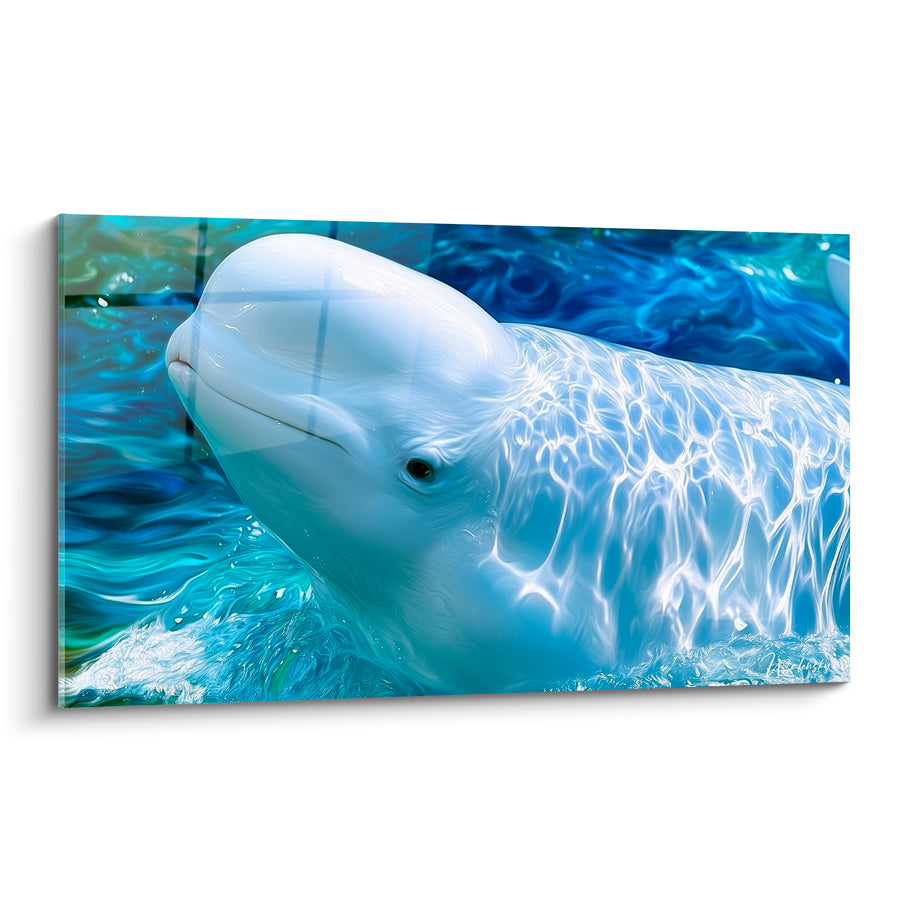 Tableau Beluga blanc et turquoise ruissellement cristallin sur le dos - Ruissellement cristallin - Edition Beluga
