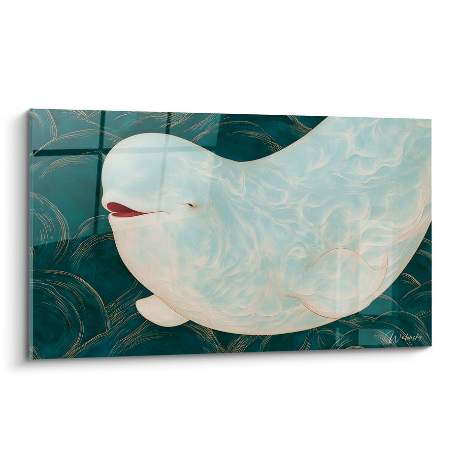Tableau Beluga blanc crème vagues canard souriant - Sourire des abysses - Edition Beluga