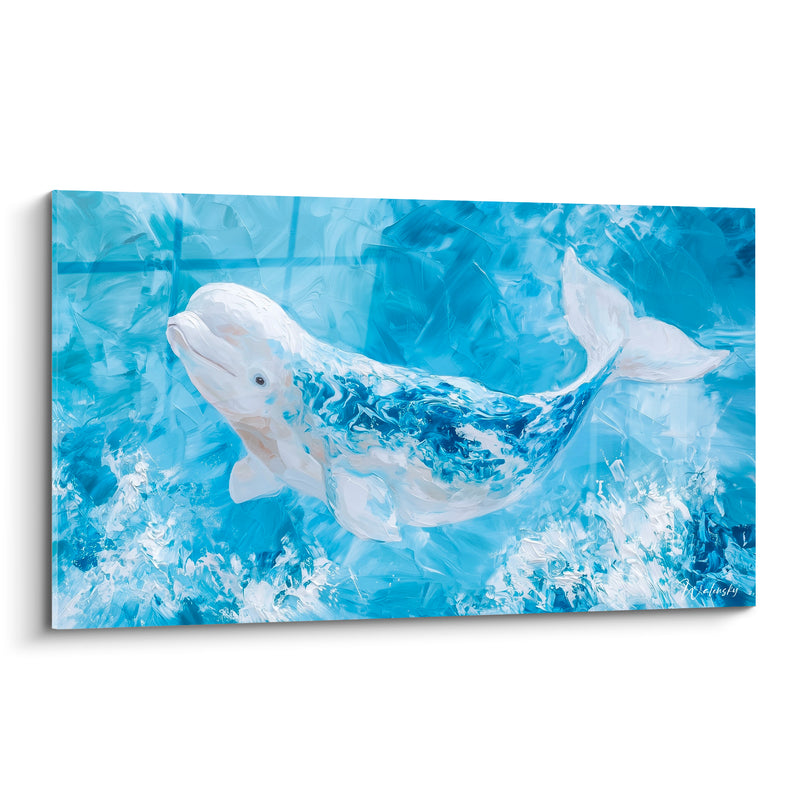 Tableau Beluga bleu azur et blanc immaculé nageant - Dérive polaire - Edition Beluga