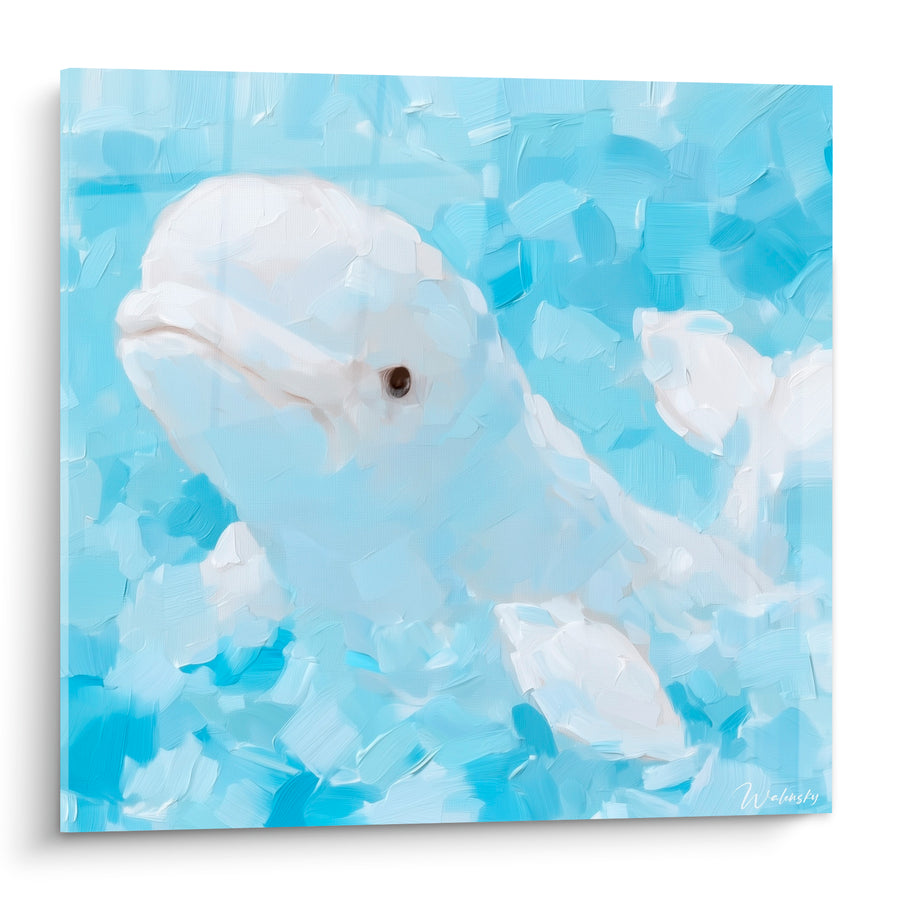 Tableau Beluga bleu ciel et blanc nacré - Flottaison céleste - Edition Beluga