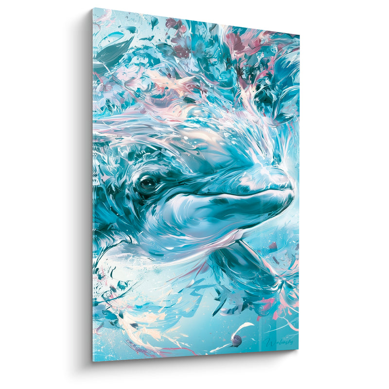 Tableau Beluga bleu glacier et mauve pétales dispersés - Bourrasque florale - Edition Beluga