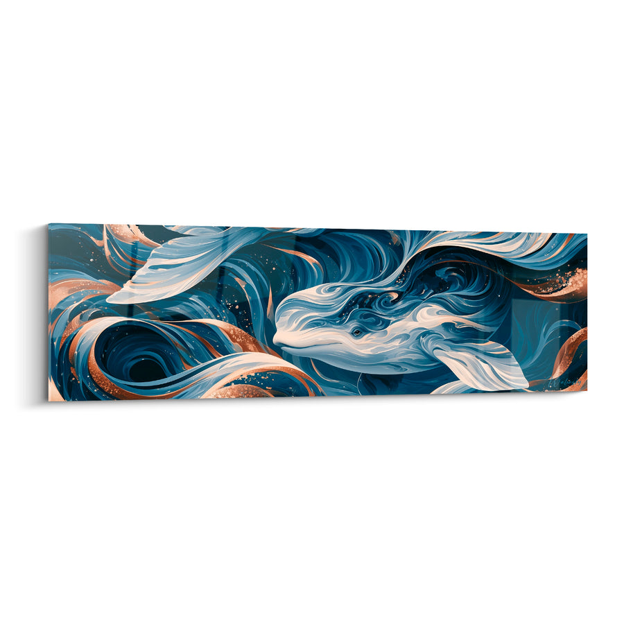 Tableau Beluga bleu marine et cuivré tourbillons marins - Courants profonds - Edition Beluga
