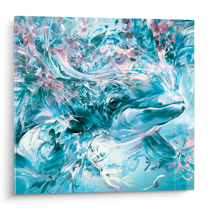 Tableau Beluga bleu givré et rose poudré éclaboussures - Éveil des glaces - Edition Beluga