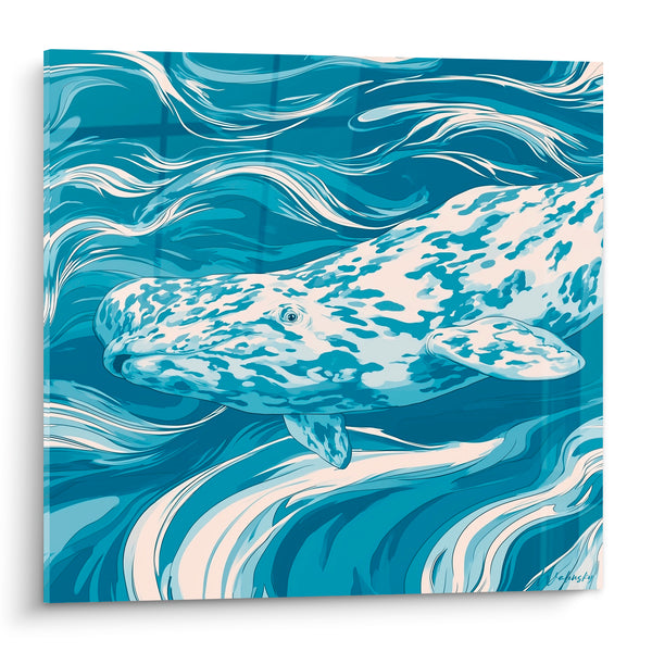 Blue and Ivory Beluga Painting in Swirling Currents - Oceanic Drift - Beluga Edition