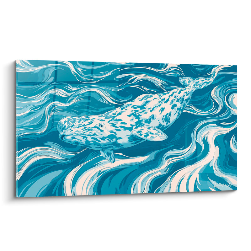 Tableau Beluga bleu pétrole et ivoire peau tachetée - Camouflage marbré - Edition Beluga