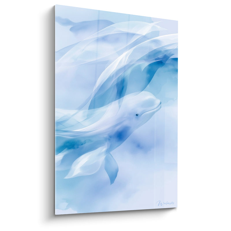 Tableau Beluga bleu marine et blanc voile aquatique - Souffle glacé - Edition Beluga