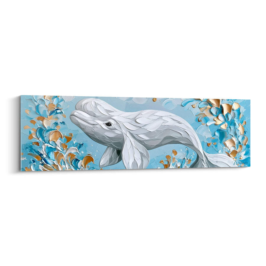Tableau Beluga bleu pastel et doré texturé - Courant scintillant - Edition Beluga