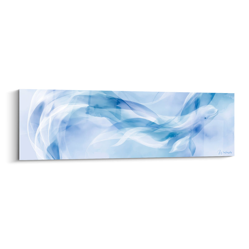 Tableau Beluga bleu poudré et blanc voiles fluides - Courant silencieux - Edition Beluga