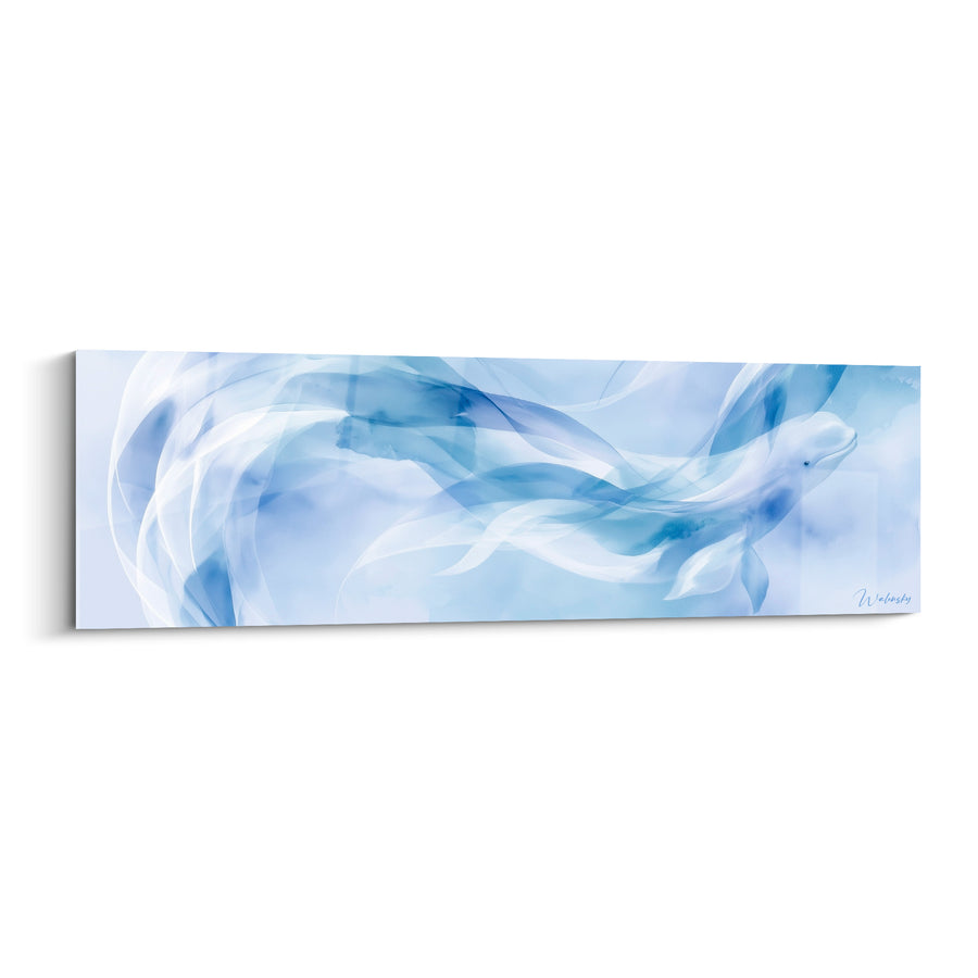 Tableau Beluga bleu poudré et blanc voiles fluides - Courant silencieux - Edition Beluga