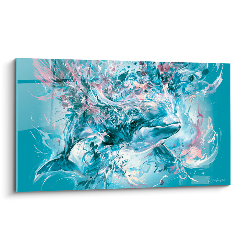 Tableau Beluga bleu poudré et rose éclaboussures picturales - Éveil des profondeurs - Edition Beluga