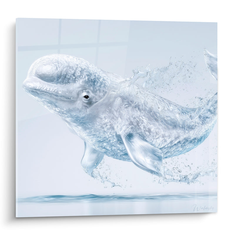 Tableau Beluga blanc argenté texture cristalline jaillissante - Jaillissement de glace - Edition Beluga