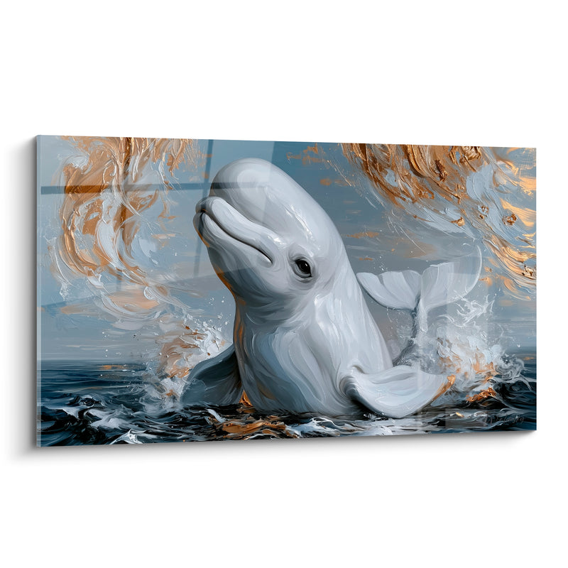 Tableau Beluga blanc et doré nageoire caudale visible - Queue en éventail - Edition Beluga