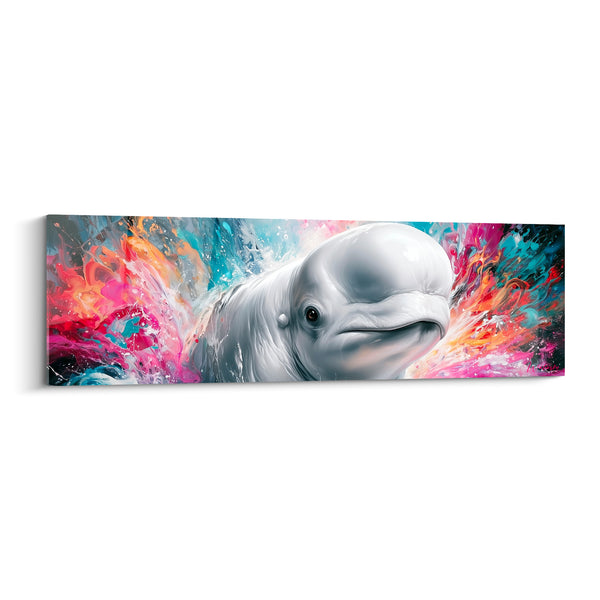 Cuadro Beluga blanco salpicaduras rosa turquesa - Despertar acuático - Edición Beluga