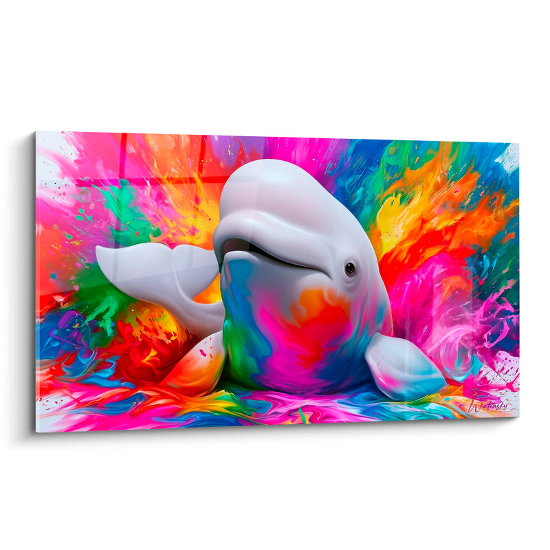Tableau Beluga blanc explosion rose et turquoise - Éruption chromatique - Edition Beluga