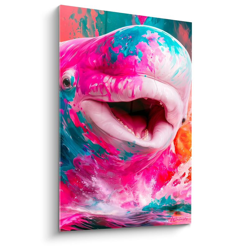 Tableau Beluga rose fuchsia et turquoise éclatant - Cri de joie - Edition Beluga