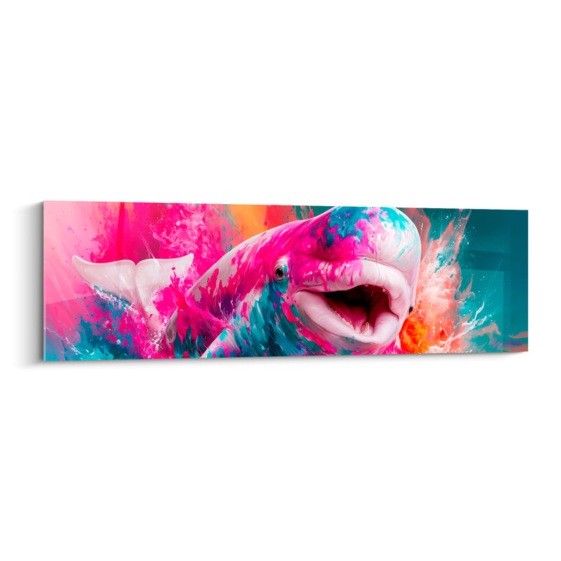 Tableau Beluga rose fuchsia et turquoise éclaboussé - Éveil des sens - Edition Beluga