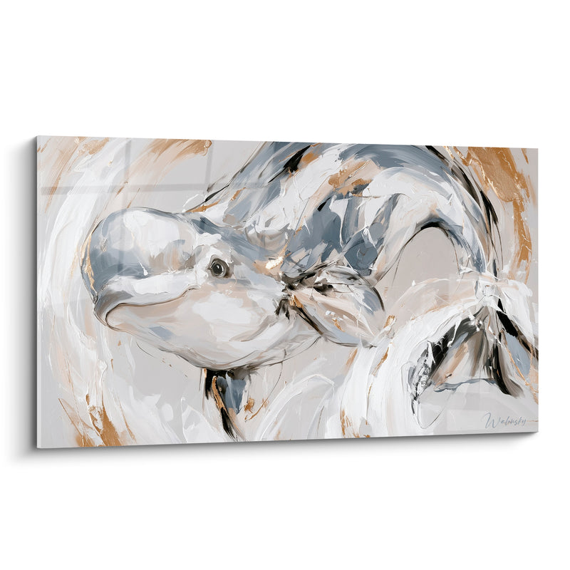 Tableau Beluga gris et beige nageoire caudale relevée - Queue en mouvement - Edition Beluga