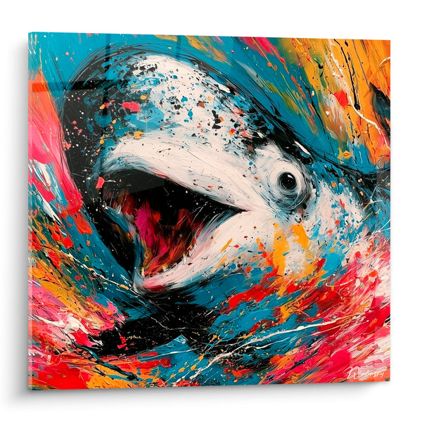 Blue and Pink Beluga Whale Open Mouth Painting - Cry from the Depths - Beluga Edition