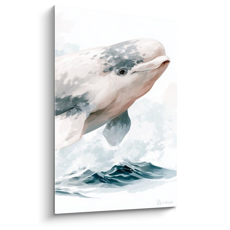 Tableau Beluga beige et gris nageoire éclaboussée - Moucheture délicate - Edition Beluga