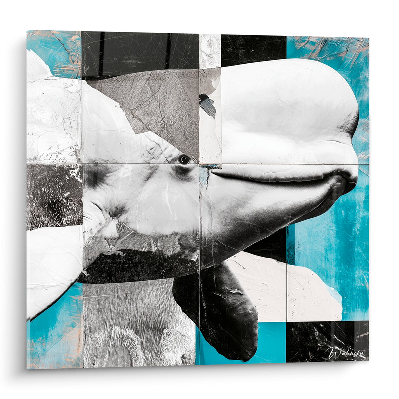 Tableau Beluga bleu turquoise et noir mosaïque - Fragments des profondeurs - Edition Beluga