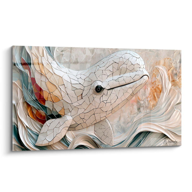 Tableau Beluga ivoire et ocre en mosaïque craquelée - Éclat figé des profondeurs - Edition Beluga