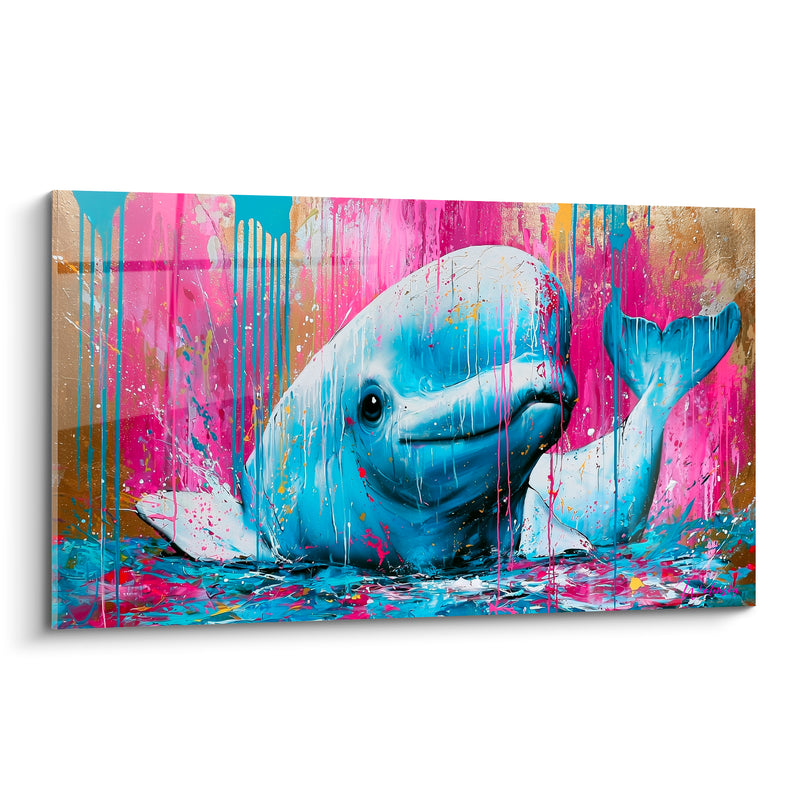 Tableau Beluga fond rose fuchsia et doré éclaboussé - Éveil des flots - Edition Beluga