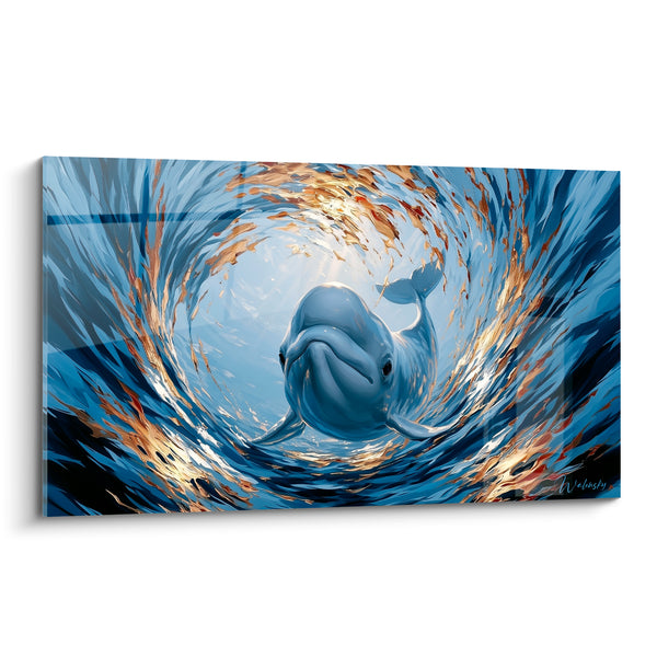 Beluga Blue Night and Amber Circular Vortex Artwork - Light Ring - Beluga Edition