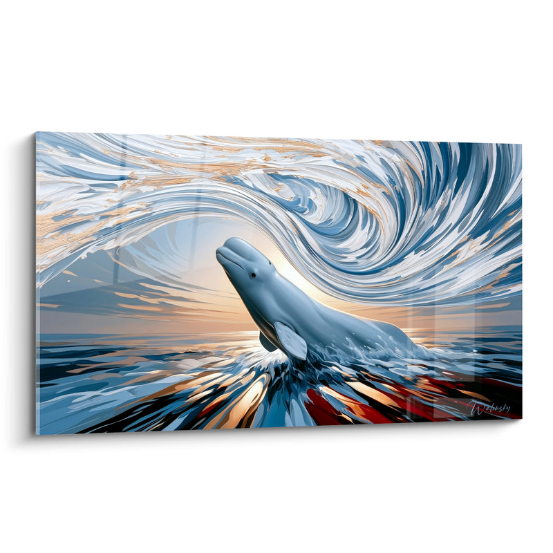 Tableau Beluga vague dorée tourbillon bleu marine - Jaillissement solaire - Edition Beluga