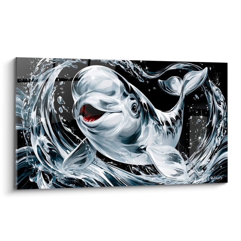 Tableau Beluga blanc et noir tourbillon d'eau éclatant - Éclaboussure de joie - Edition Beluga