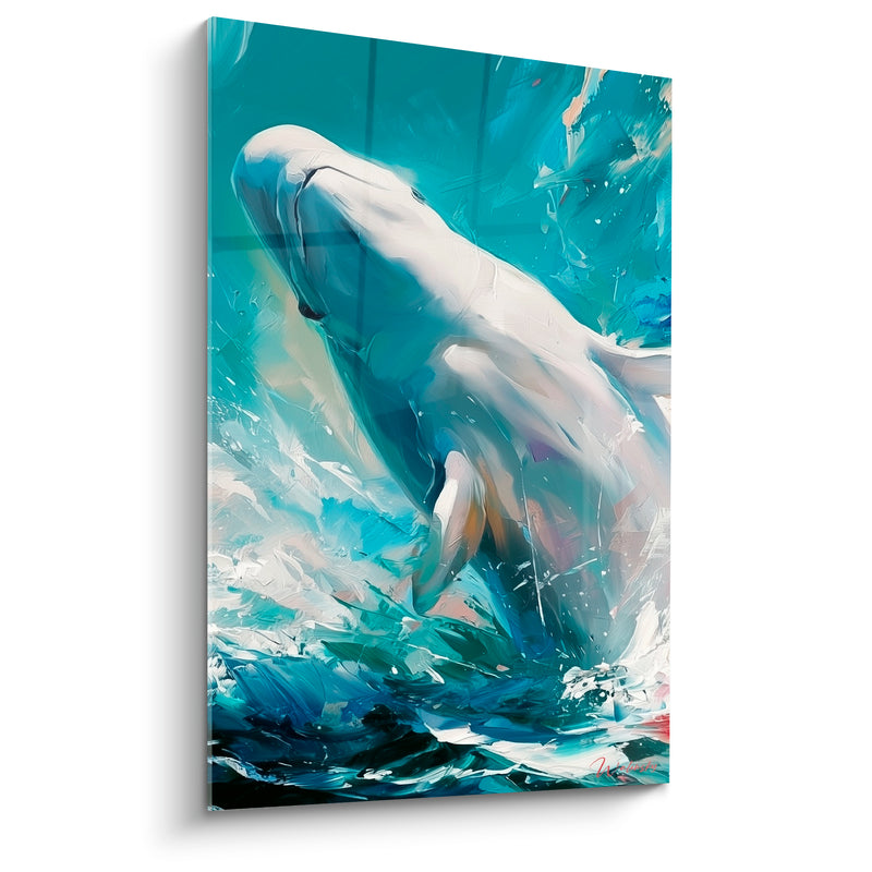 Tableau Beluga blanc et turquoise nageoire dorée - Ciel marin - Edition Beluga