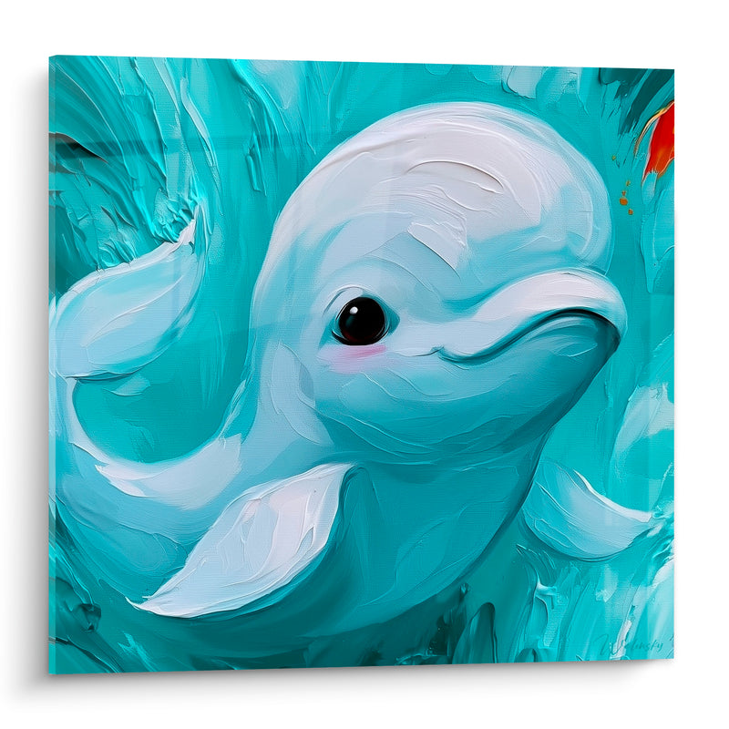 Tableau Beluga blanc turquoise joues roses - Innocence marine - Edition Beluga