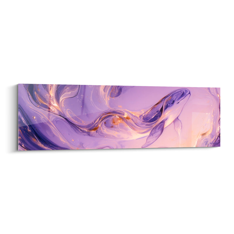 Tableau Beluga violet et or traînée liquide filante - Format panoramique étiré - Edition Beluga
