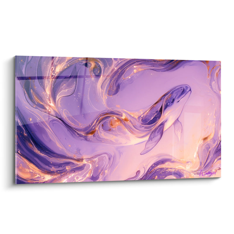 Tableau Beluga violet et or éclaboussures marbrées - Effet marbré liquide - Edition Beluga
