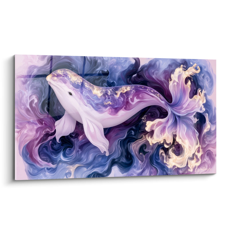 Tableau Beluga violet et doré nage marbrée - Songe des profondeurs - Edition Beluga