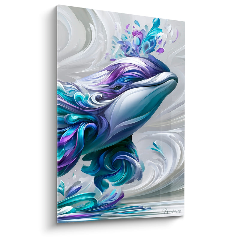 Tableau Beluga violet et turquoise plumes cristallines - Éclat glacé - Edition Beluga