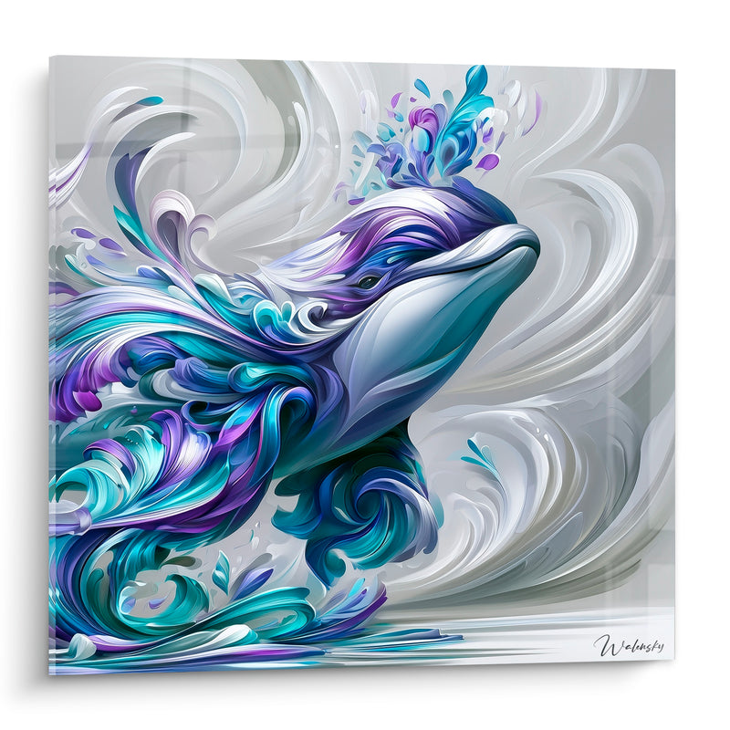 Tableau Beluga violet et turquoise volutes ornementales - Panache baroque - Edition Beluga