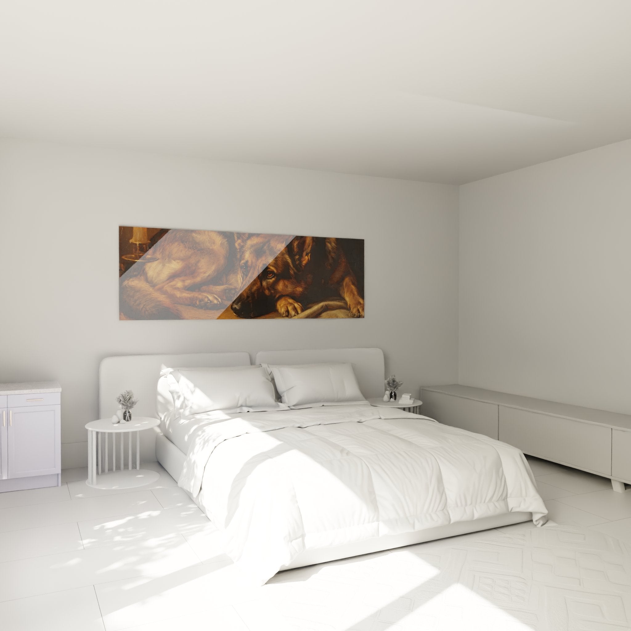 tableau berger allemand chambre decoration murale tons chauds ambiance apaisante chien couche