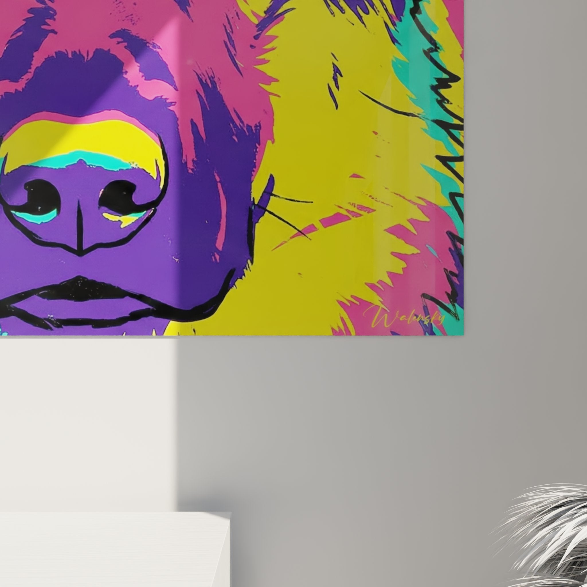 Gesamtansicht Deutscher Schäferhund Pop-Art-Gemälde lebendige Farben in zeitgenössischer Dekoration