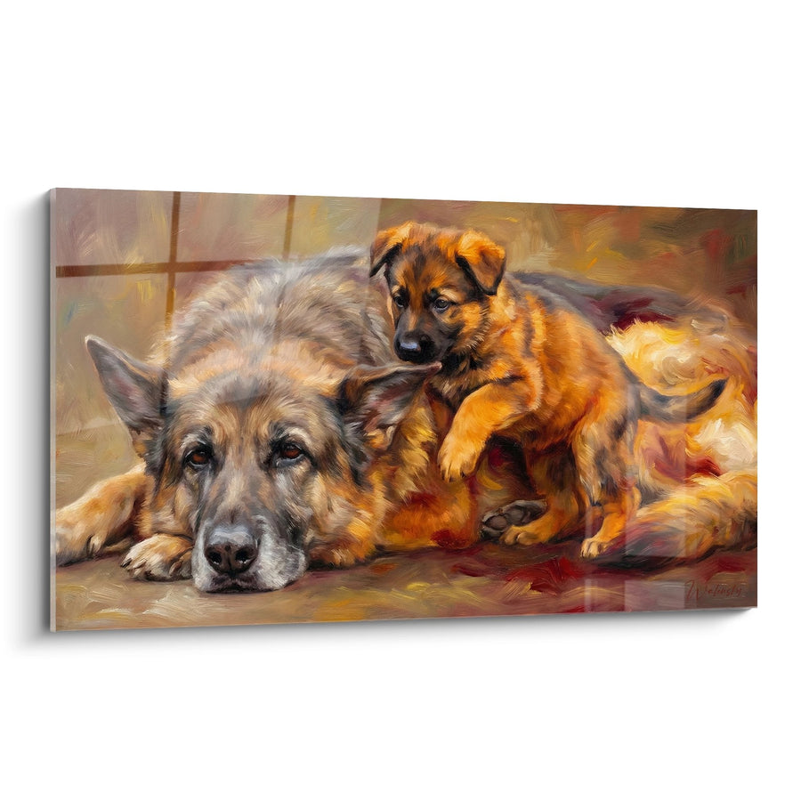 Tableau Berger Allemand Adulte et Chiot - Tendresse Familiale - Edition Tableau Berger Allemand