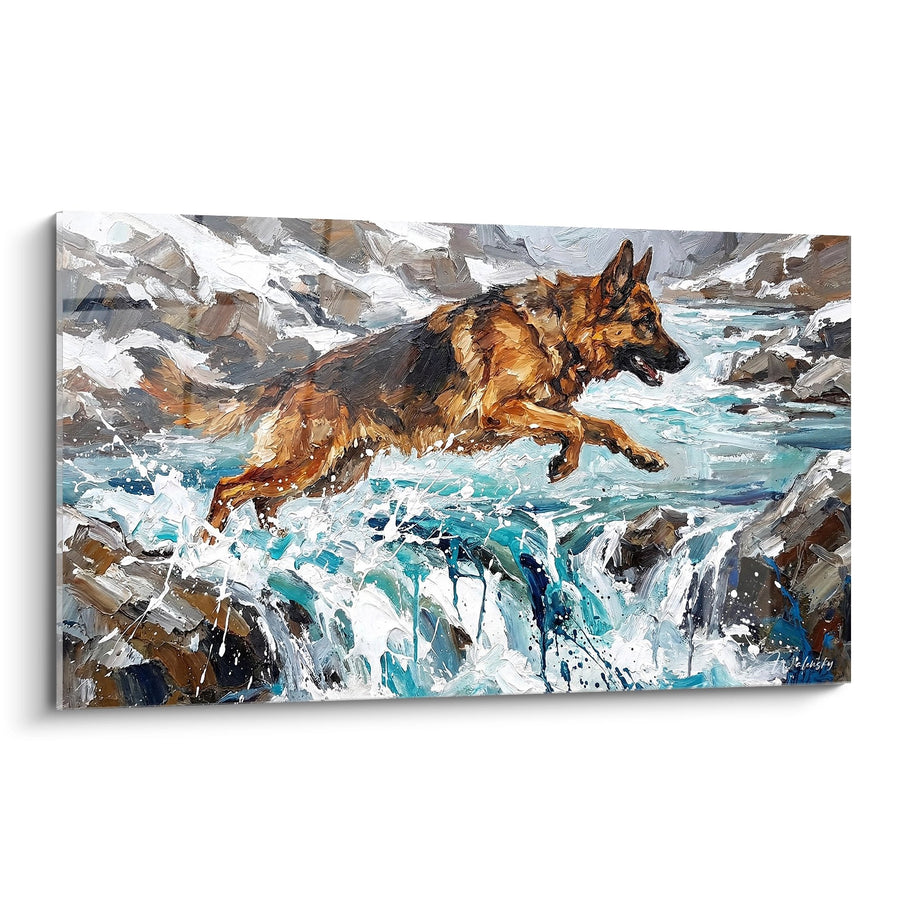 Tableau Berger Allemand Sautant dans les Torrents - Force Sauvage - Edition Tableau Berger Allemand