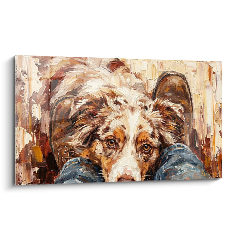 Gemälde Hund in warmen Tönen liegend - Expressives Porträt - Miniatur-Australian-Shepherd-Edition