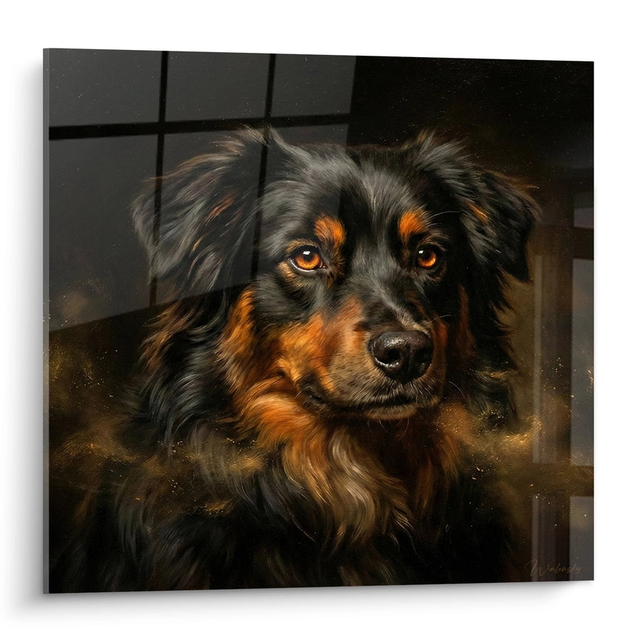 Gemälde Tricolore Hund mit bernsteinfarbenen Augen - Ergreifendes Porträt - American Miniature Shepherd Edition