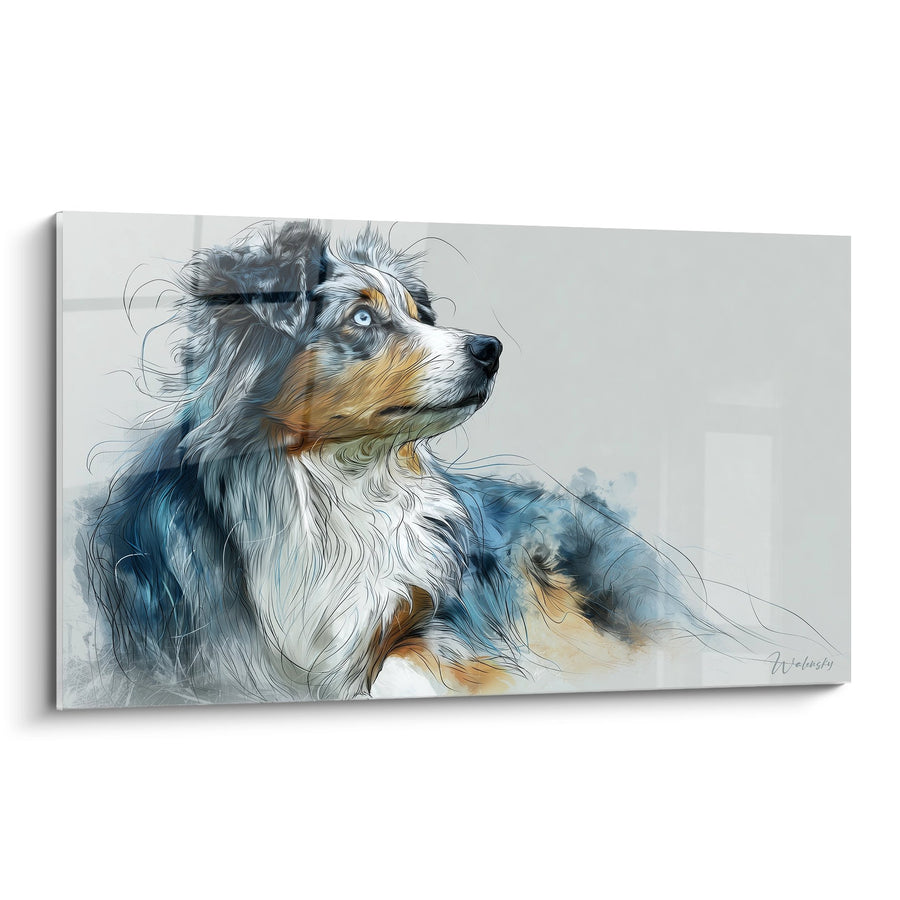 Tableau Berger Australien Bleu Merle Portrait Artistique - Regard Captivant - Edition Tableau Berger Australien