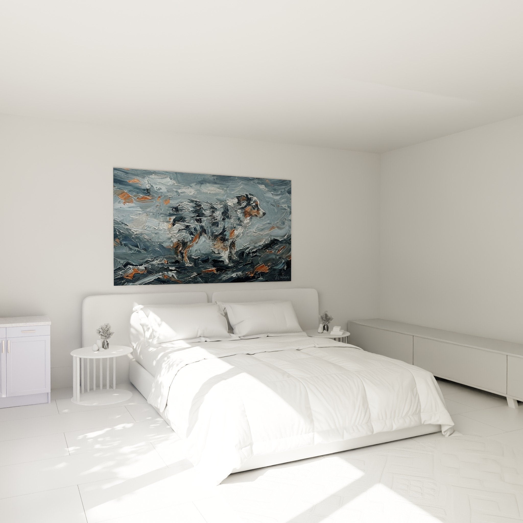 Tableau chien berger australien chambre decoration murale moderne art contemporain animalier