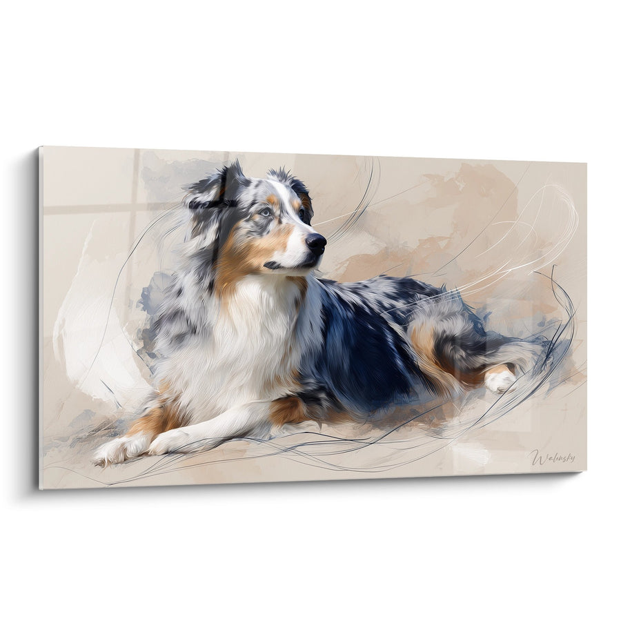 Tableau Berger Australien Tricolore Allongé - Portrait Artistique Doux - Edition Tableau Berger Australien
