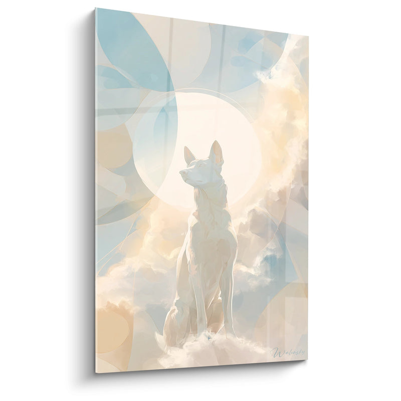 Tableau Berger Blanc Suisse dans la Brume Dorée - Silhouette Lumineuse - Edition Berger Blanc Suisse