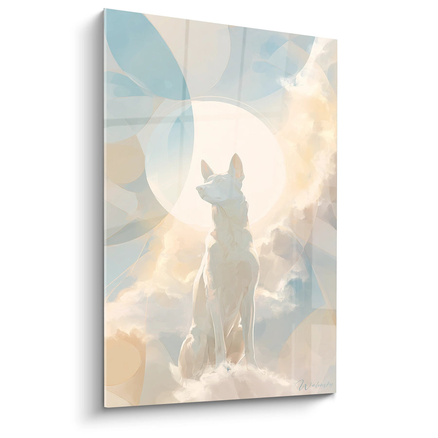 Tableau Berger Blanc Suisse dans la Brume Dorée - Silhouette Lumineuse - Edition Berger Blanc Suisse