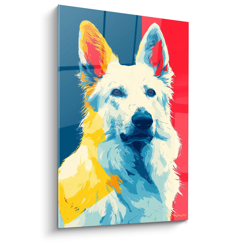 Tableau Berger Blanc Suisse Moderne aux Couleurs Vives - Portrait Expressif - Edition Berger Blanc Suisse