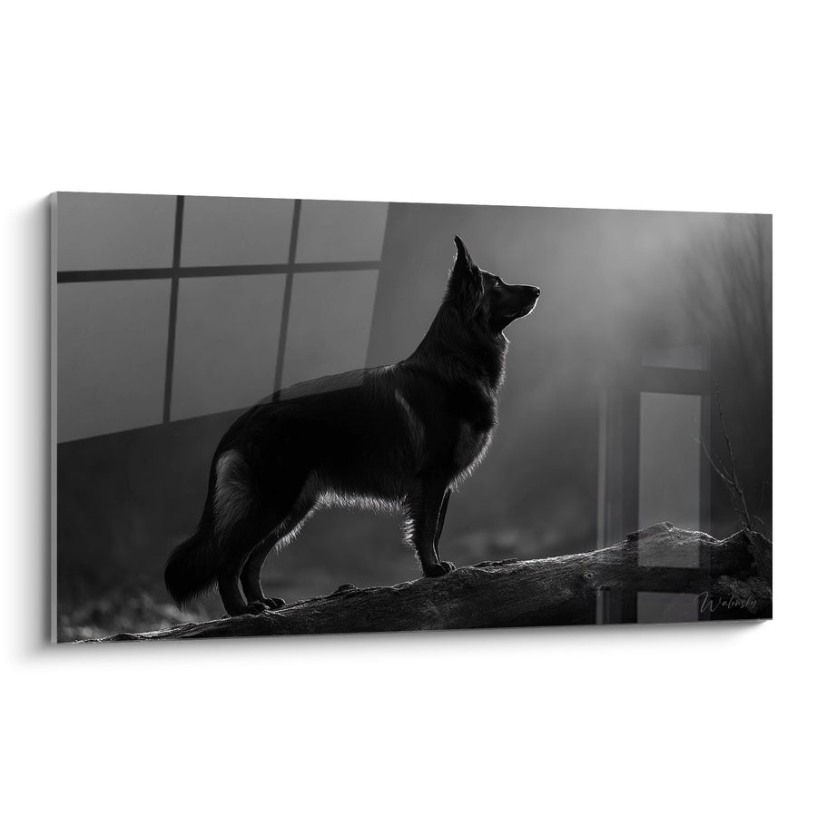Tableau Berger Hollandais en Silhouette Noir et Blanc - Regard Noble - Edition Berger Hollandais